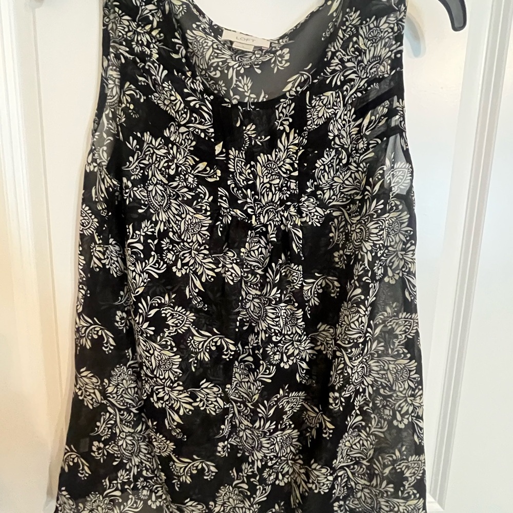 LOFT Black and White Floral Blouse